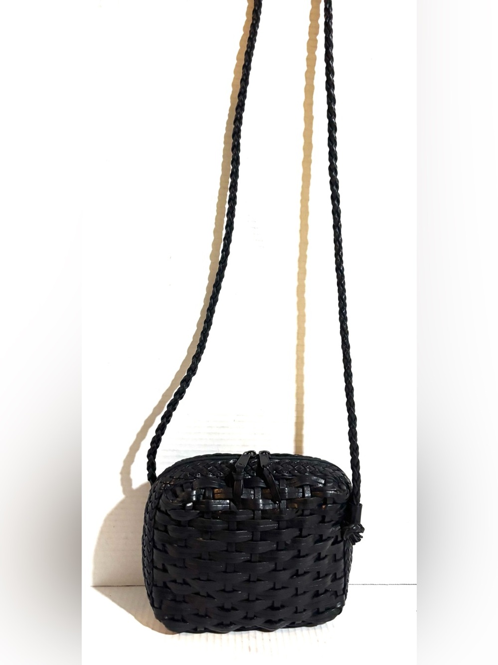 Franco Sarto Black Woven Crossbody Bag